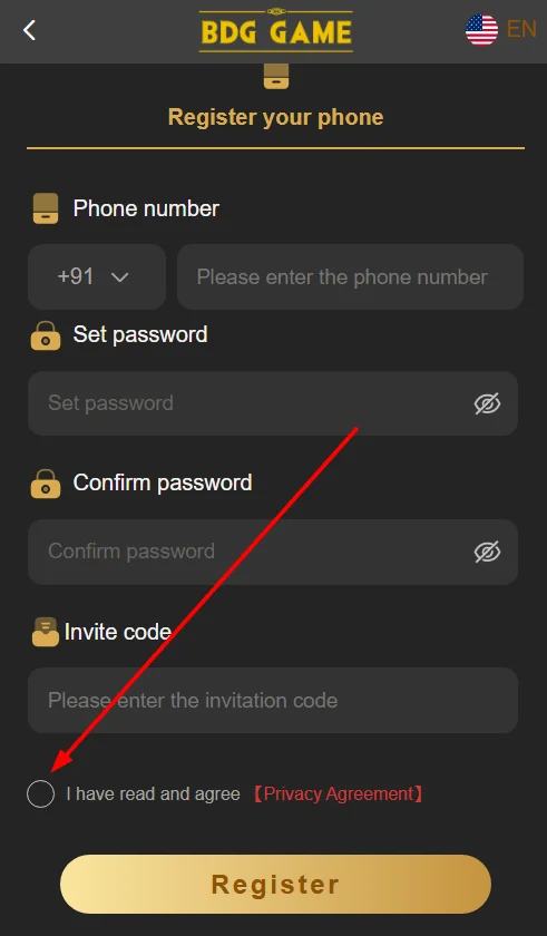 Tick the checkbox for Privacy agreement